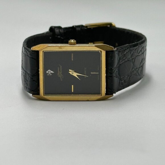 Vintage Jaques Prevard Tank Watch Women Gold Black Embossed Leather Band 8.5" - Picture 6 of 12